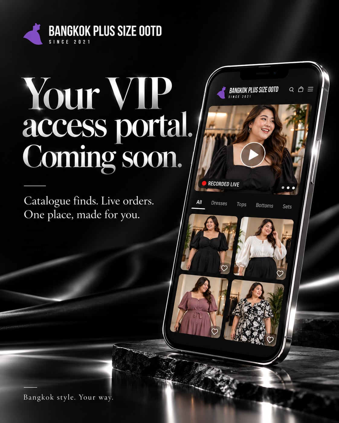 BPSO VIP Portal coming soon: catalogue finds and live orders in one place, with an illustrative mobile portal preview
